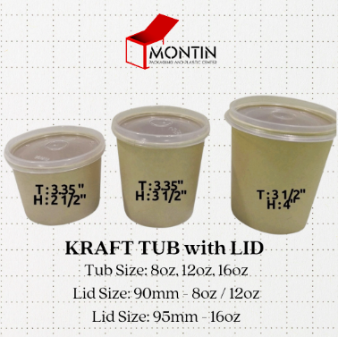 Kraft Tub with Plastic Lid (50pcs per pack)