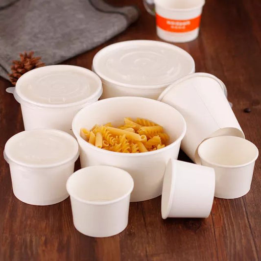 100pcs Disposable Paper Bowl takeaway bowl with PP Lid